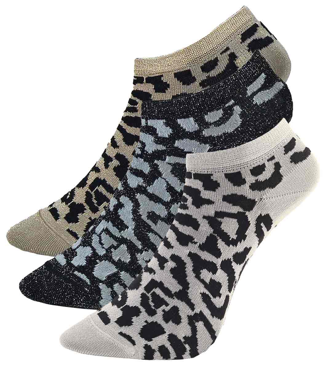 Women's glitter sneaker socks with leopard pattern