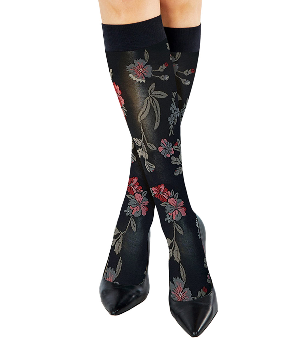 Knee-high socks with an unusual floral pattern FLORELLA 50 DEN