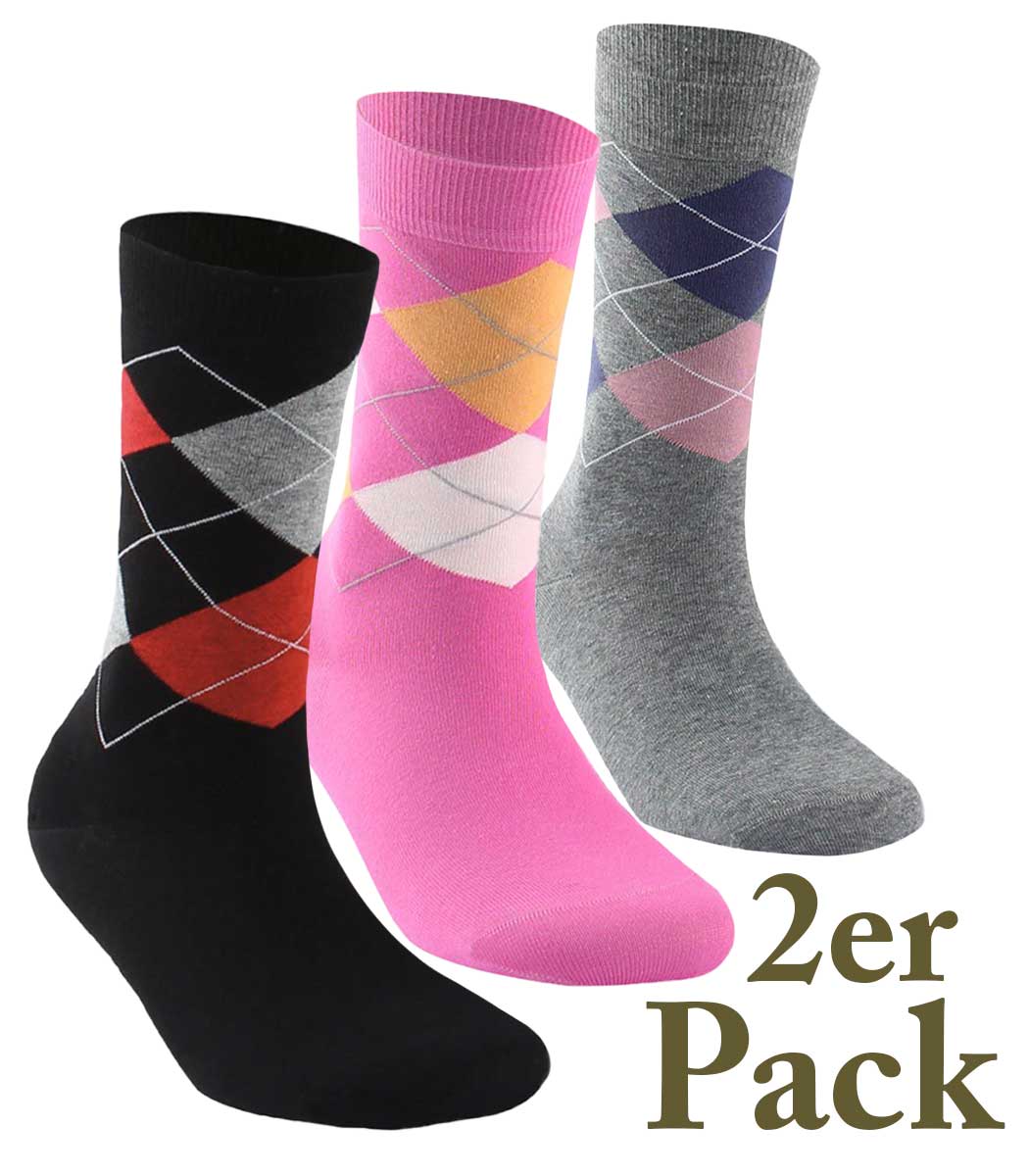 Ladies cotton socks gold SCOTTISH ARGYLE 2-pack