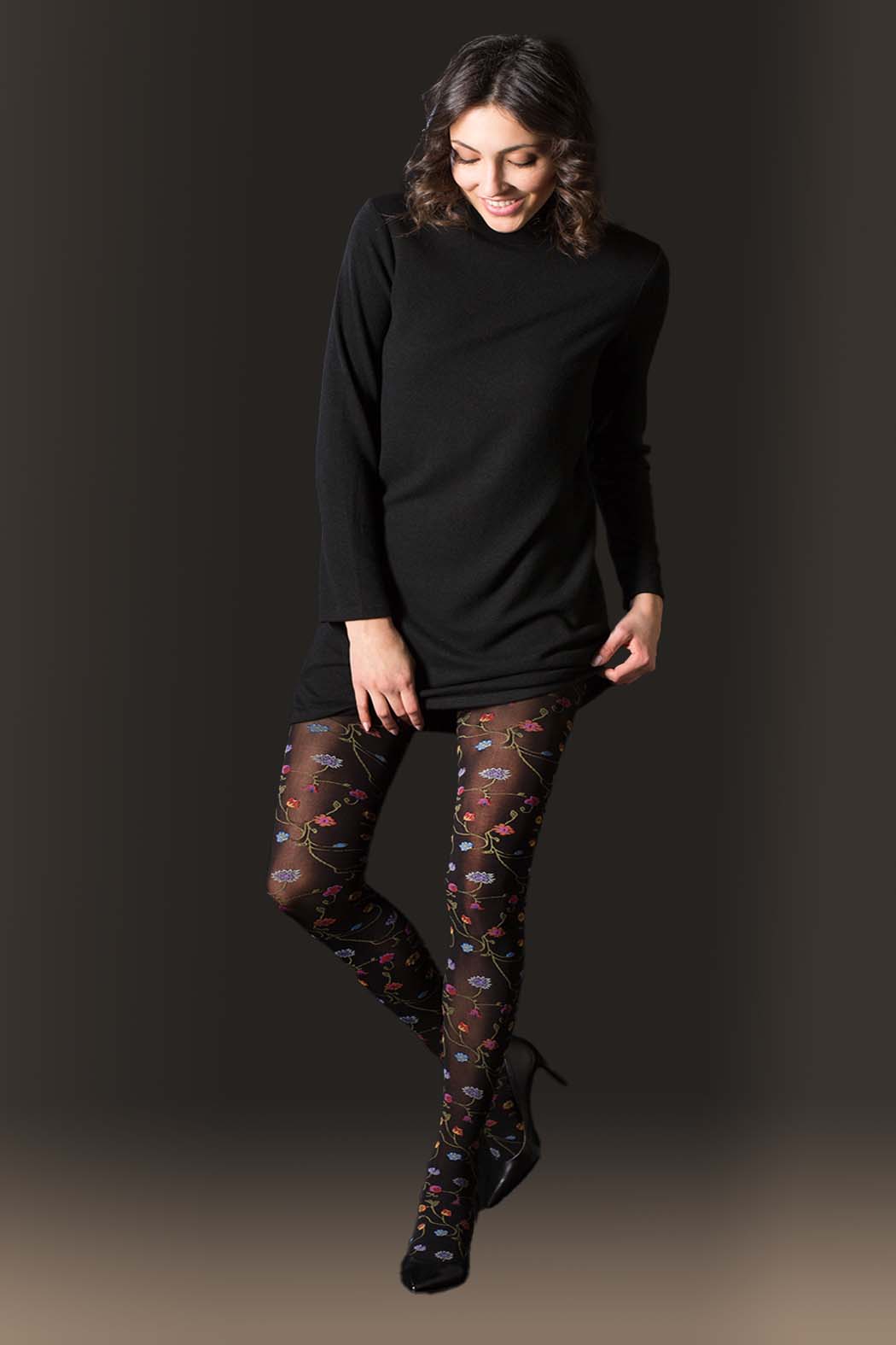Tights with floral pattern FLEURS 80DEN