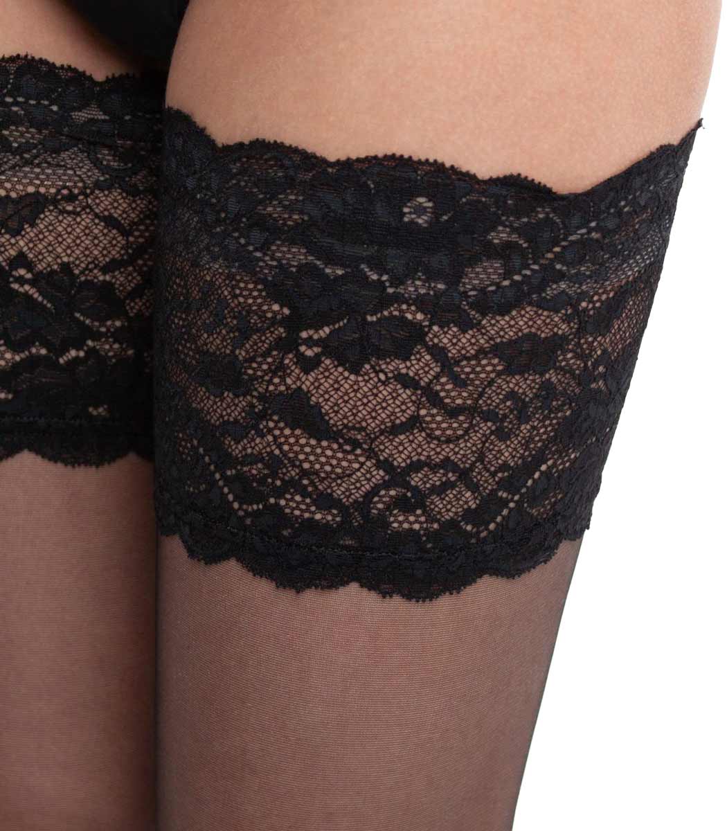 Hold-up stockings with extra wide top band VOILE 8DEN