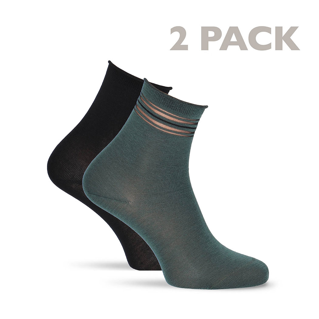 TS-99646P2-olive+black_otto.jpg Tamaris Söckchen mit transparenten Streifen 2er-Pack