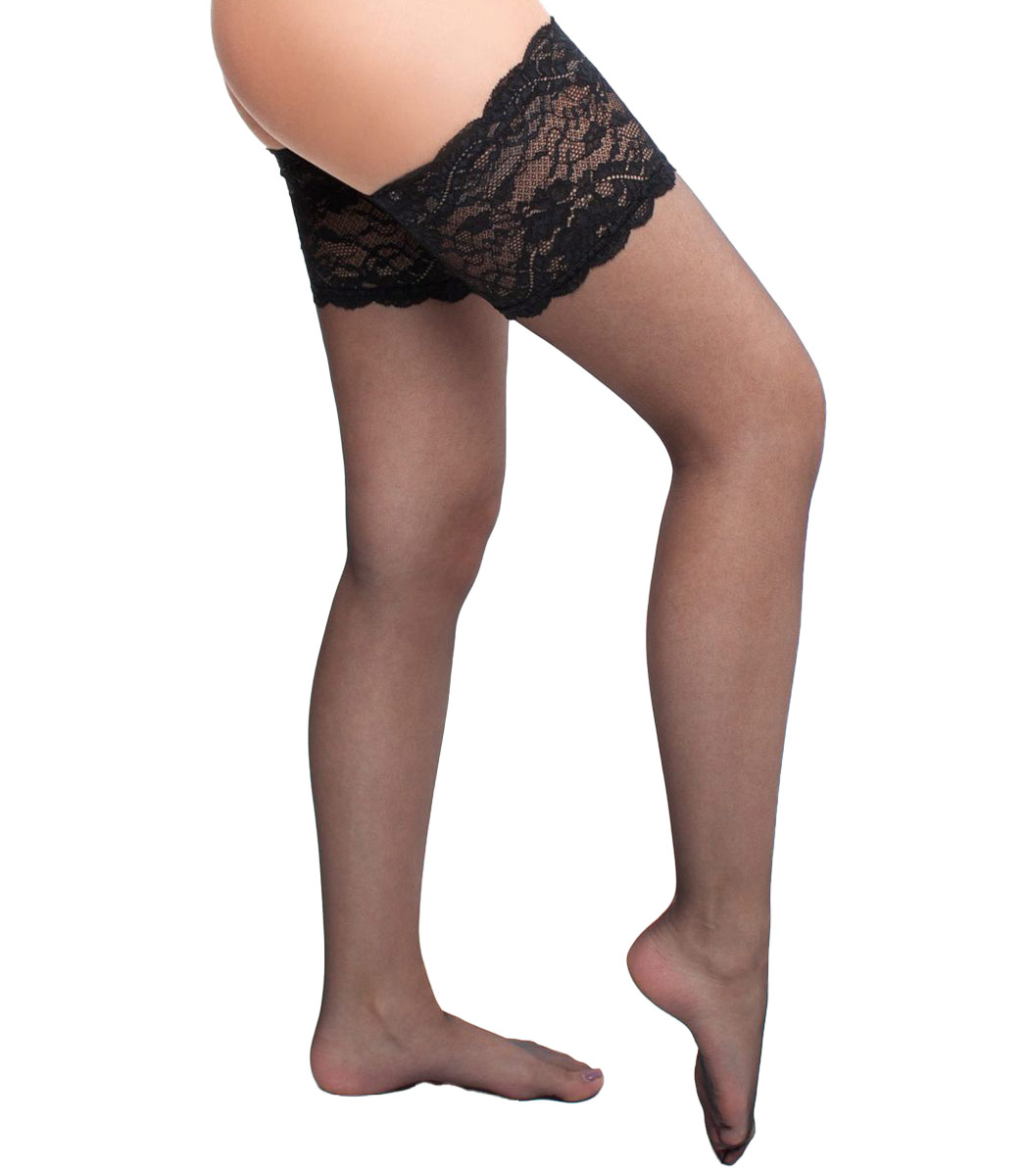 Hold-up stockings with extra wide top band VOILE 8DEN