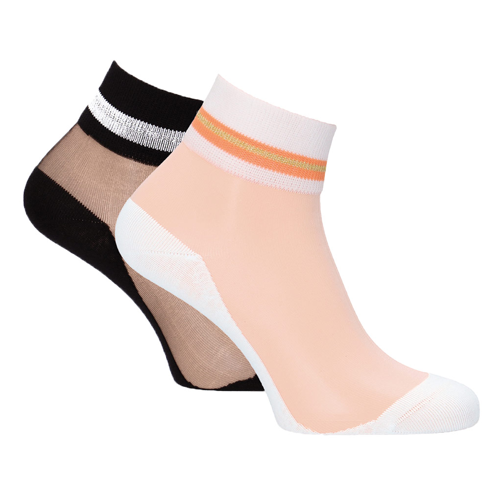 Short-shaft socks with glitter stripes in pack of 2