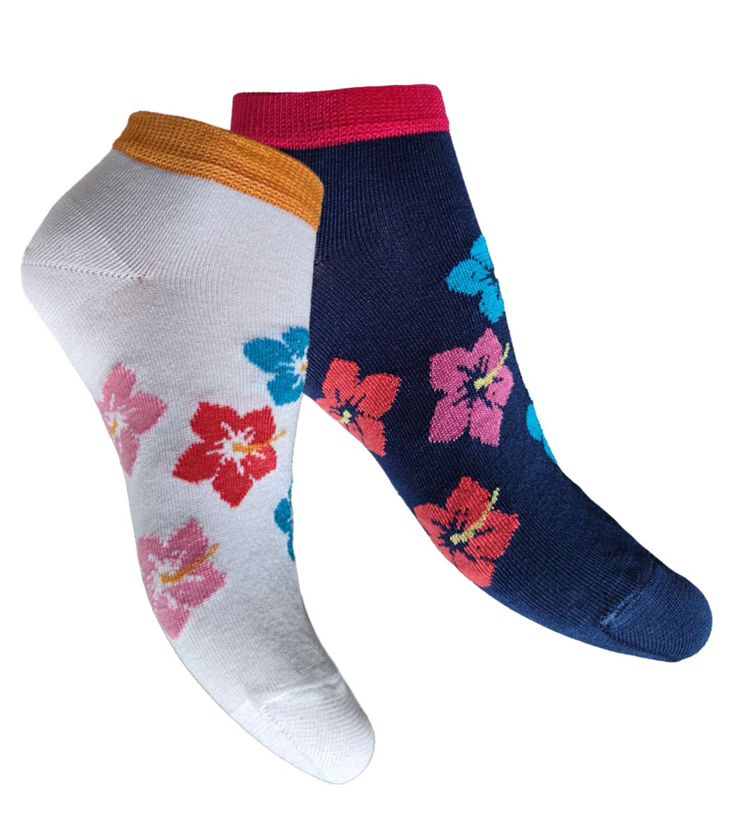 Sneaker socks with colourful flowers HIBISKUS Sneaker socks with colourful flowers HIBISKUS