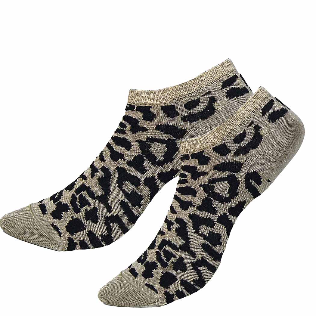 Women's glitter sneaker socks with leopard pattern